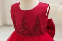 Robe de princesse pour enfants, robe à fleurs avec nœud brodé à la main, sans manches, robe de soirée, de noël et d'halloween, rouge 5
