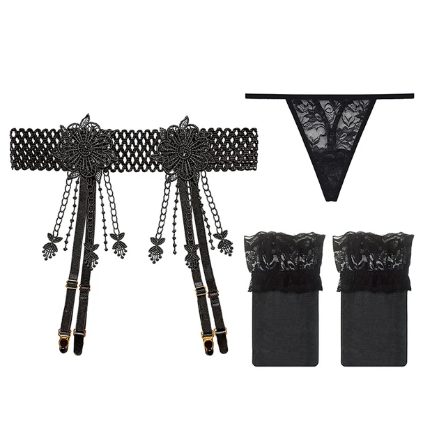 Sexy Garter Socks Hollow Transparent Lace Stocking Suit Embroidery