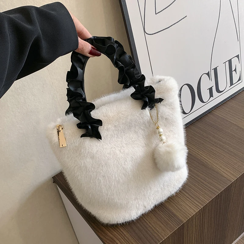 

Женские мягкие плюшевые сумочки из искусственного меха, однотонные сумки для покупок, зимняя большая дорожная сумка, женские теплые пушистые сумки-тоут, модный клатч