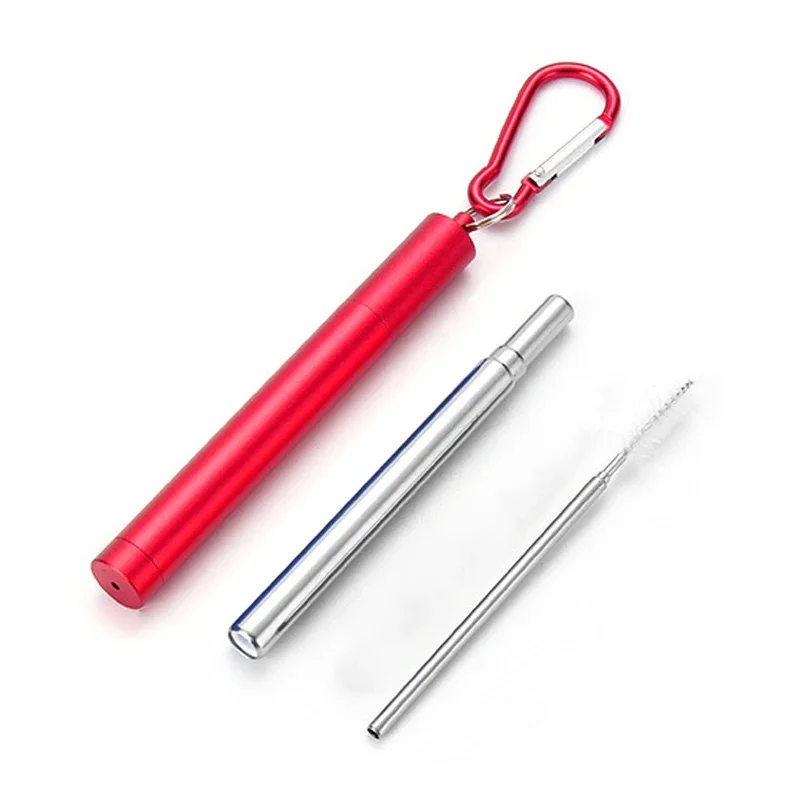 304 stainless steel telescopic straws with aluminum alloy storage