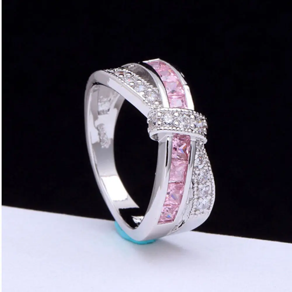 Silver Color Wedding Ring Party Women Stone Crystal Lady Jewelry