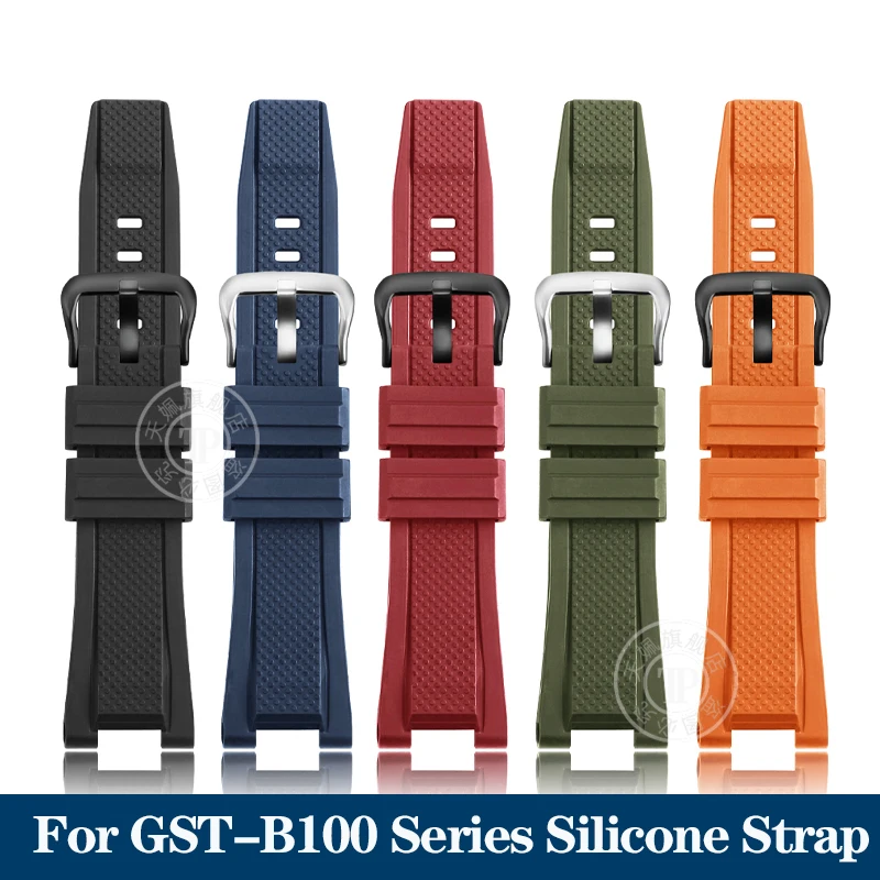 Sporty Silicone Rubber Watchband Strap in Black