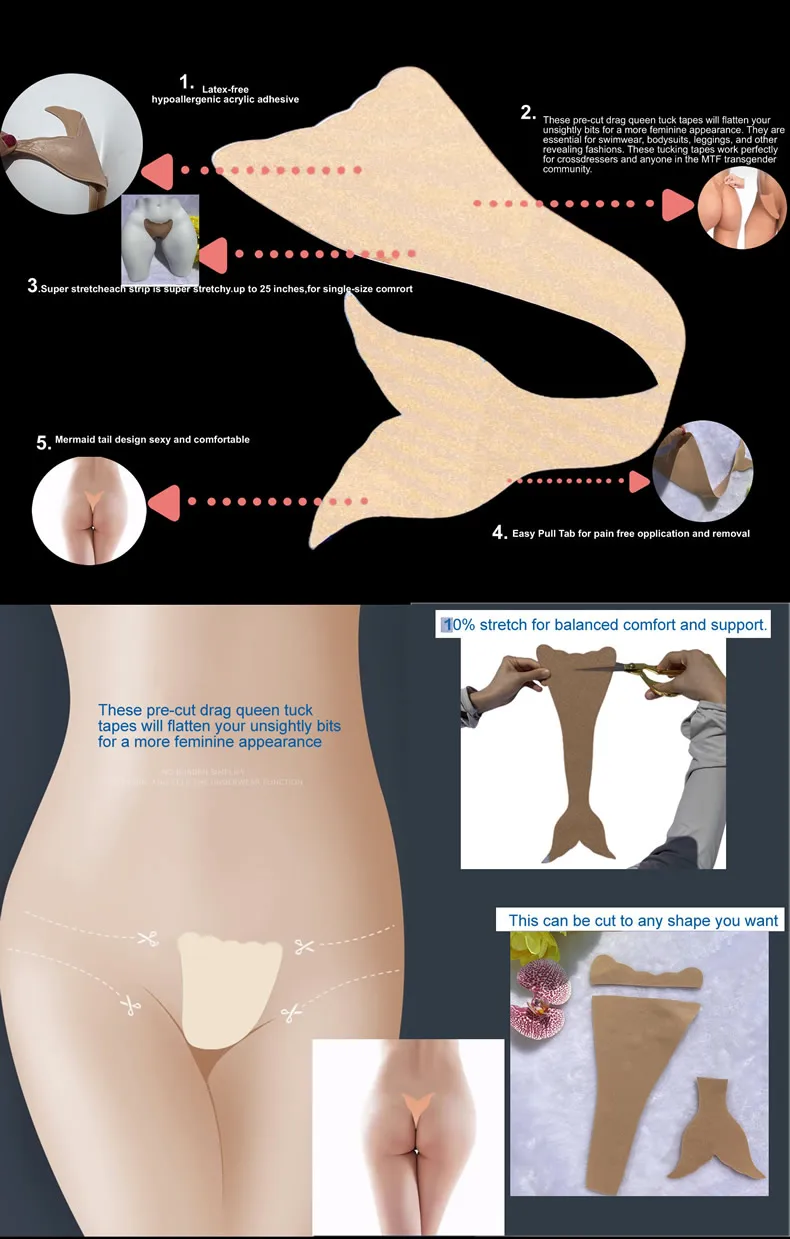 Reusable Mermaid T-Tape for Transgender, Drag Queens, Crossdressing