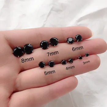 925 Sterling Silver Stud Earrings for Men Women Jewelry Cubic Black Zircon Stone Accessories