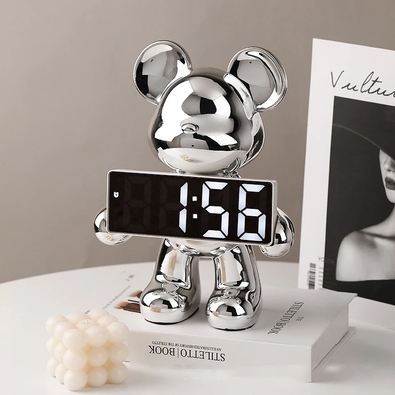 

Digital Alarm Clock Creative Art Violent Bear Statue Multifunctional Money Box Ornament Temperature Display Gift Home Decor