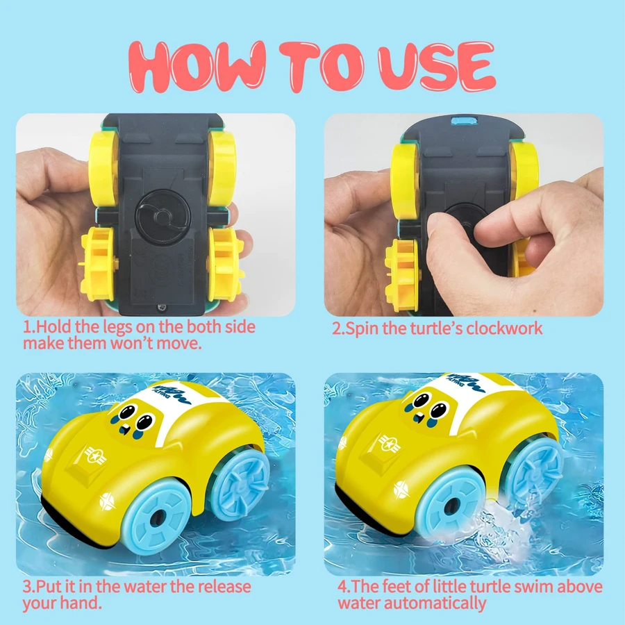Children Bath Water Playing Toys ABS Clockwork Car Cartoon Vehicle Baby Bath Toy Kids Gift Amphibious Cars Bathroom Floating Toy 6