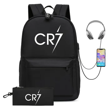 Zaino CR7 da 17 pollici zaino antifurto con ricarica USB impermeabile donna uomo borsa da scuola borse da viaggio per ragazzi e ragazze adolescenti 1