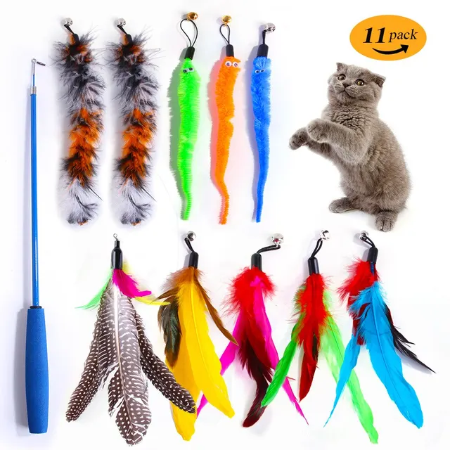 11pcs Replacement Cat Feather Toy Set Feather Replacement Head Retractable Cat Stick Cat Products 1