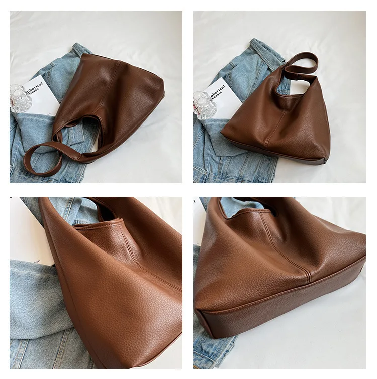 Damen-Schultertasche aus weichem PU-Leder, große Kapazität, einfache Pendler-Handtasche, vielseitige Outdoor-Tragetasche – Detail 6