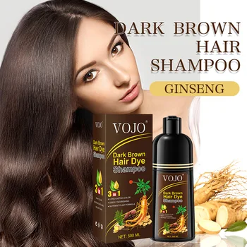 Shampoo Colorante Naturale al Ginseng 3 in 1, 500 ML, Colore a Lunga Durata, Nero e Castano Scuro, Formula Nutriente per Uomini e Donne