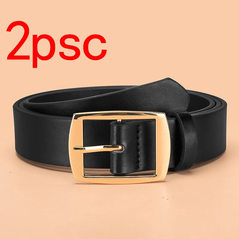 2pcs  Men's Belt, Gold Alloy Buckle Waist Belt, Fashionable, Atmospheric, Simple, Casual Style Jeans Decorative Waist Belt