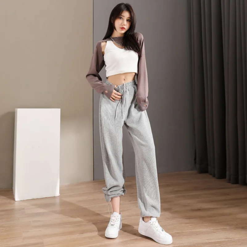 

Wide Leg Sports Pants Women Loose Pants Autumn and Winter New High Waist Slim Solid Straight Leg Versatile Casual Long Pants