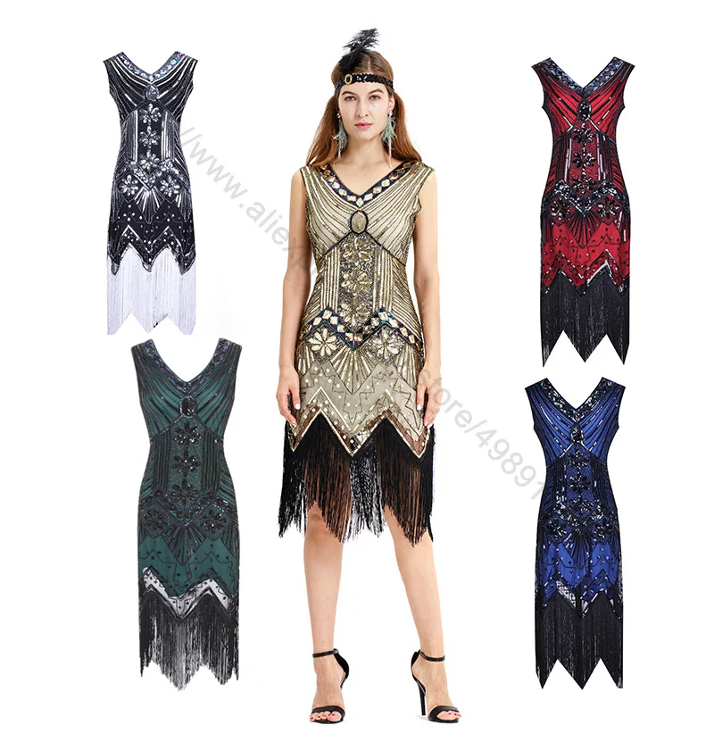 Vintage Flapper Dress Sequin Beaded Long skirts1920s Gatsby Party Mesh Sleeveless Dress ardm fashion o neck sleeveless white блузка женская 2022 sweet patchwork feather party blouse women crop tops