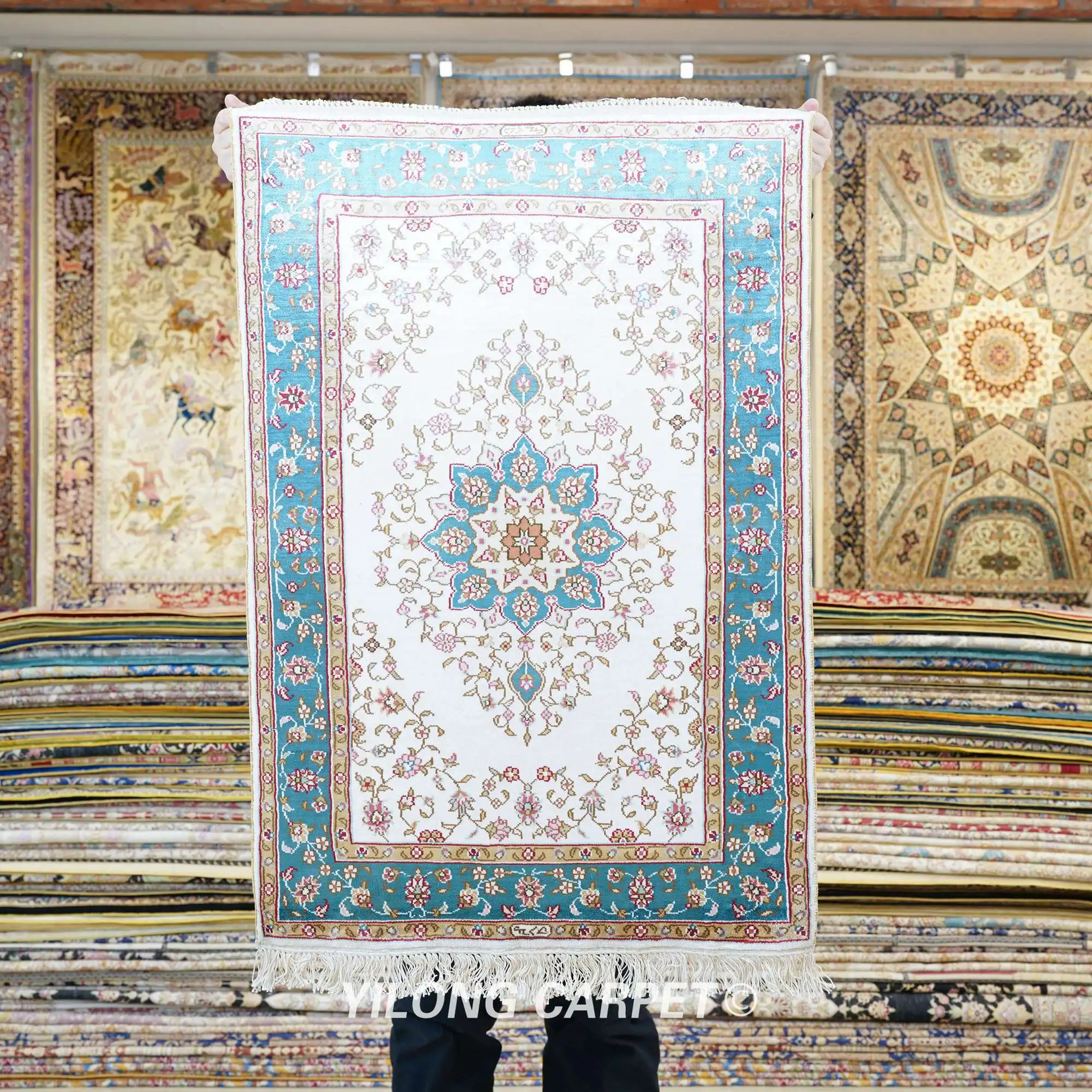 

61x91cm Yilong Oriental Carpet Handmade Exquisite Small Hereke Silk Rugs (HF079B)