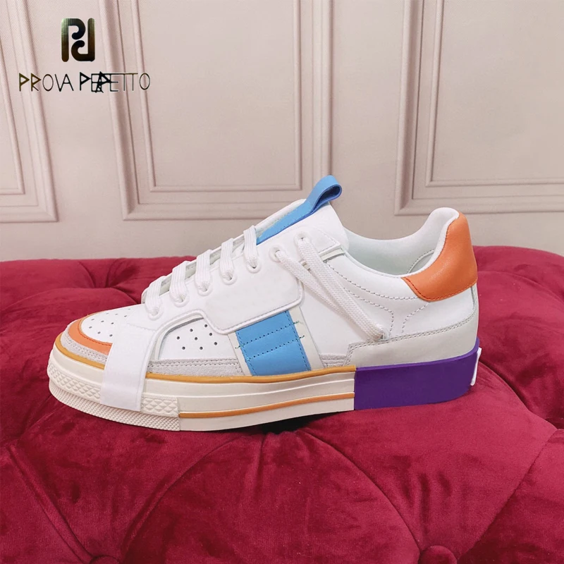 Color Match Women Luxury Leather Sneakers Shoes Lace Up All Match Female Round Toe Comfortable