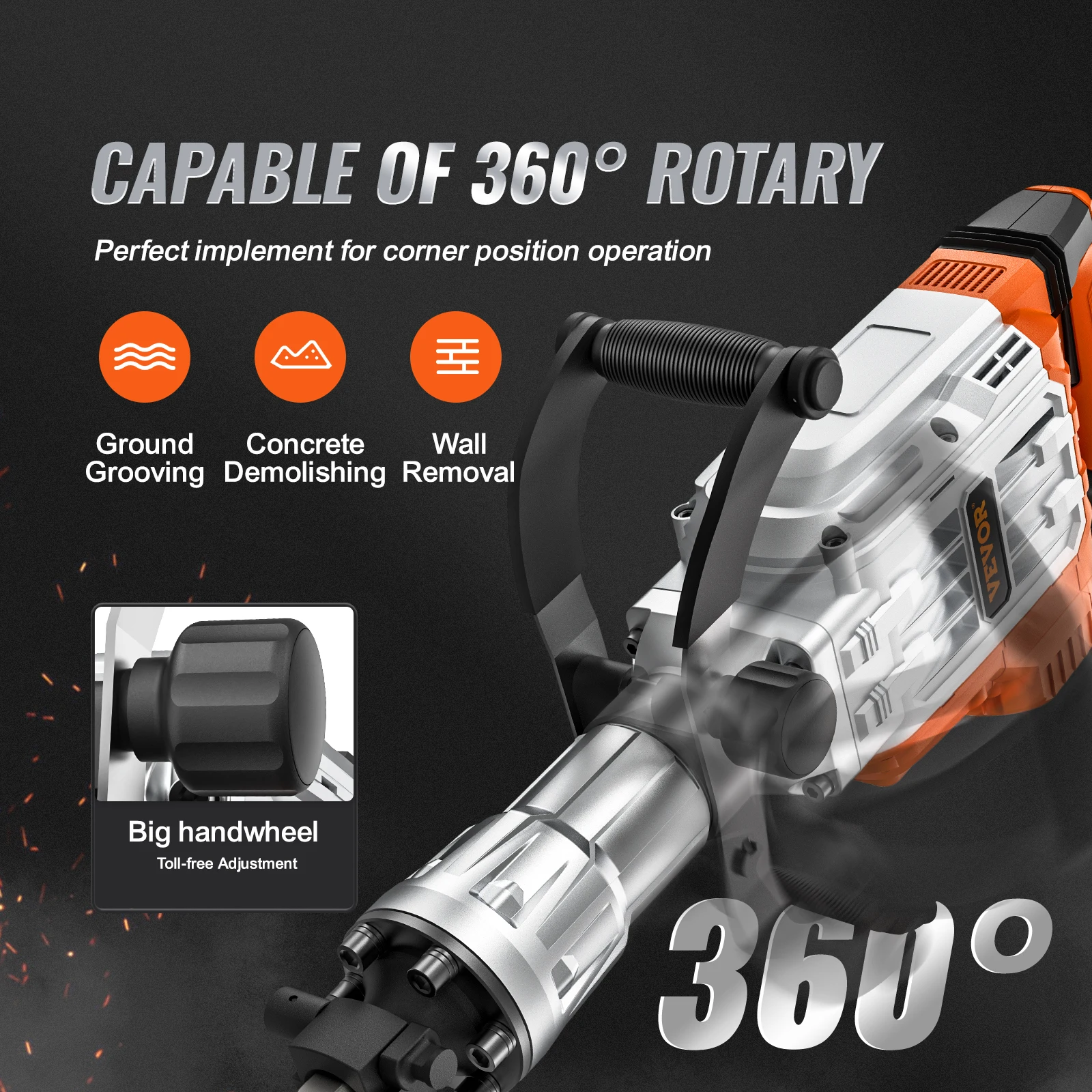 VEVOR Demolition Jack Hammer 1500W/2200W/3500W Jack Hammer Concrete Breaker Heavy Duty Electric Jack Hammer 2/4pcs Chisel 4