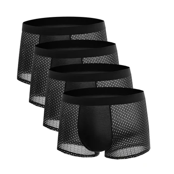 4 pezzi biancheria intima da uomo maglia di seta del ghiaccio boxer da uomo taglie forti mutandine solide boxer da uomo sexy estate mutande intime traspiranti 1