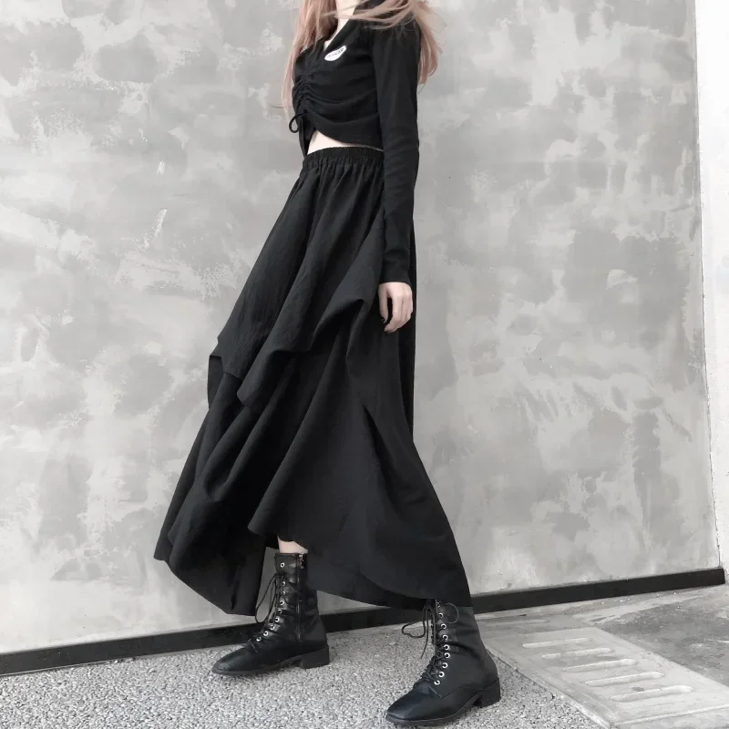 

Gothic Asymmetrical Cargo Skirts Women Streetwear Punk Irregular High Waist A Line Pleated Skirt Korean Hip Hop Midi Skirt