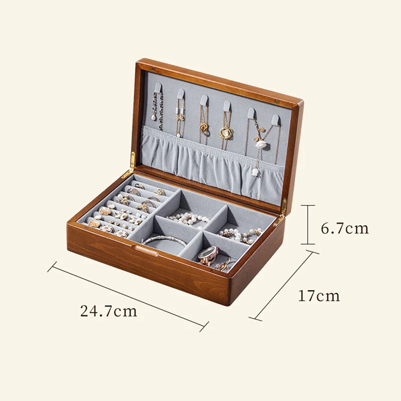 Solid Wooden Jewelry Box Rings Earrings Necklaces Display Case with Lid Vintage Jewelry Organizer Box for Women