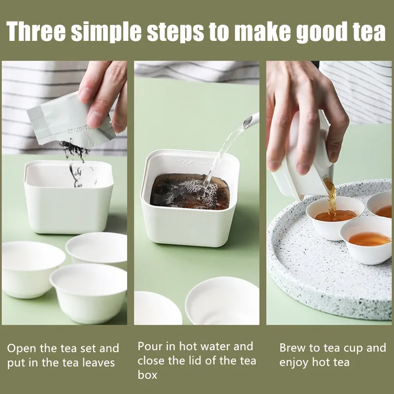 Disposable Tea Set with 3 Cups 1 Filter Plant Fiber Pulp Material Thick Durable for Car Office Travel Outdoor Activities