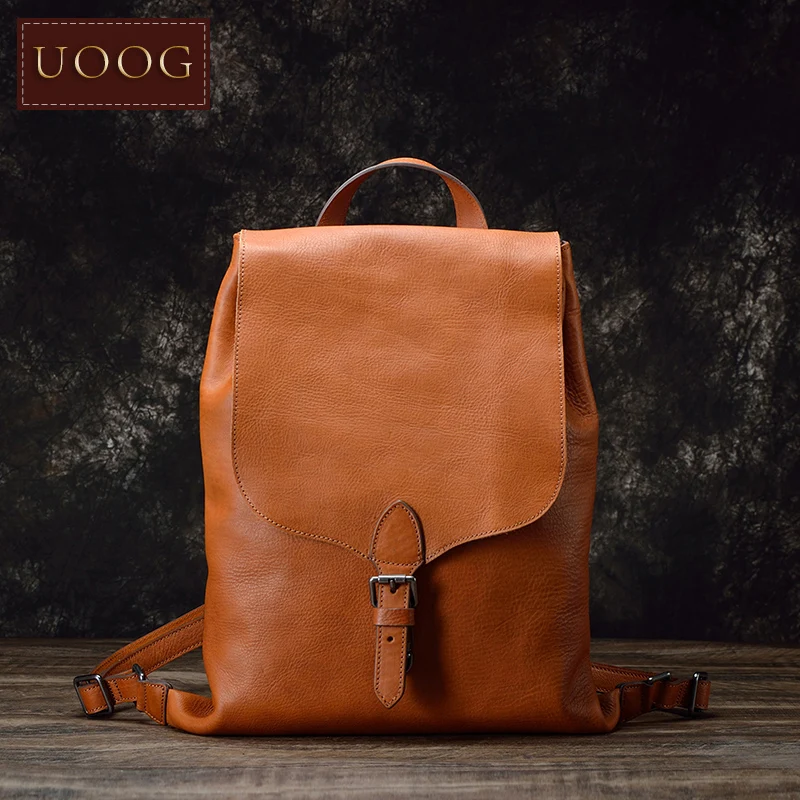 

Leather backpack Vintage British style vegetable tanned leather men's bag head layer cow leather 14 inch computer bag travel men