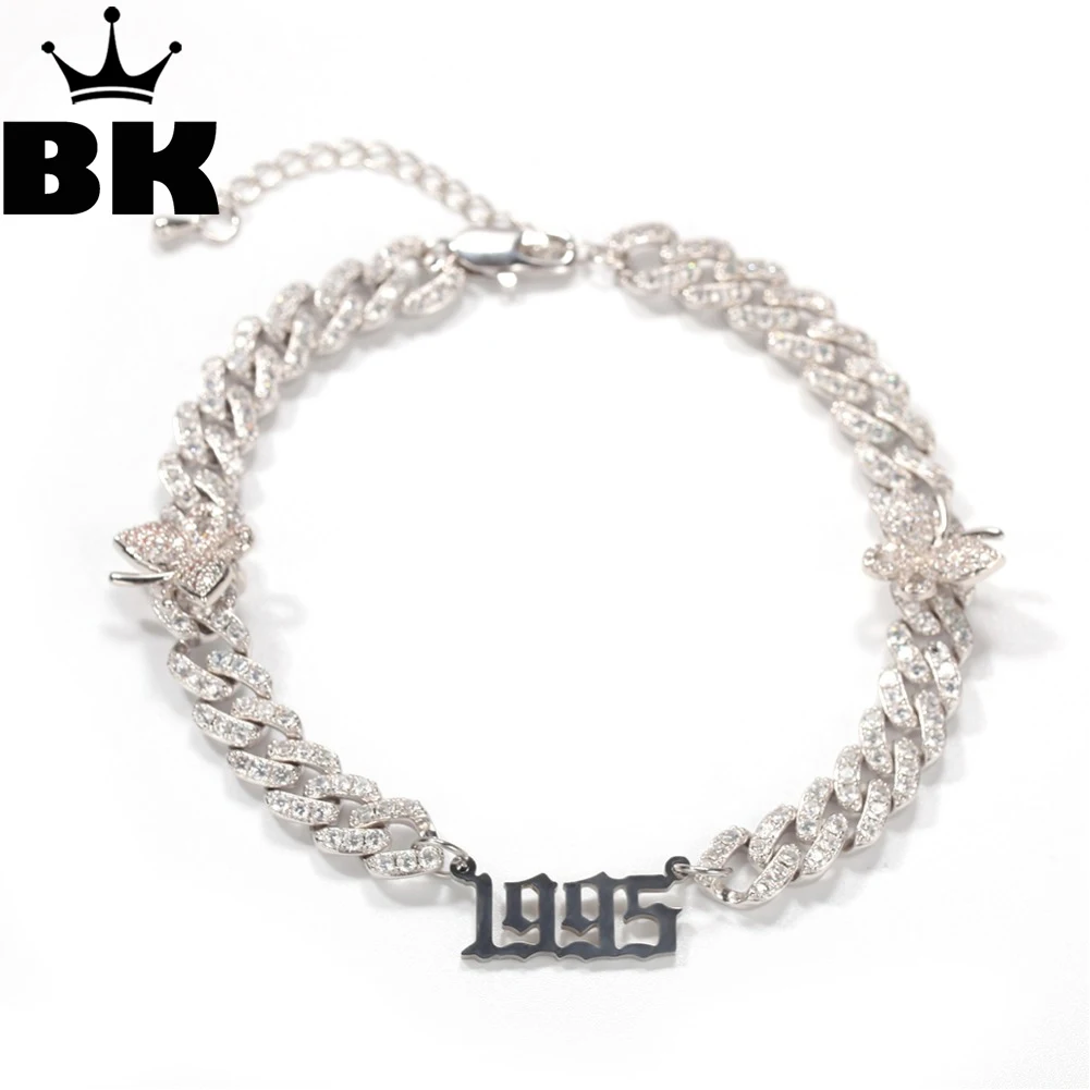 

Stainless Years 1990-2000 Miami 9mm with Butterfly 9inch Ankle Gold Plated Luxury Copper Micro Paved CZ Cuban Joining Chain