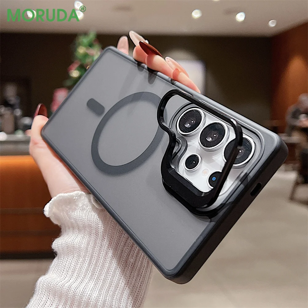 MagSafe Matte Magnetic Phone Case with Flip Lens Bracket & Wireless Charging Cover