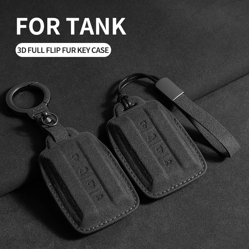 

Suede Leather Car Smart Remote Key Case Fob Cover For Geat Wall GWM WEY TANK 300 500 Tank300 Tank500 Auto Keychain Accessories