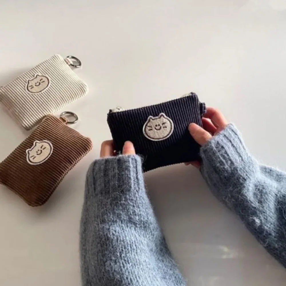 Corduroy Zippered Coin Purse-Durable Waffle-Textured Compact Wallet for Women Cute Soft Mini Bag， Zero Waste Travel Organizer