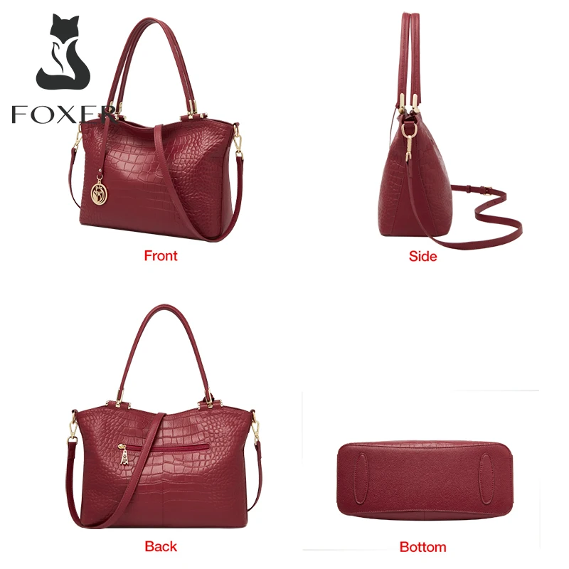 Foxer Diamondy Women Genuine Leather Handbag Crocodile Pattern
