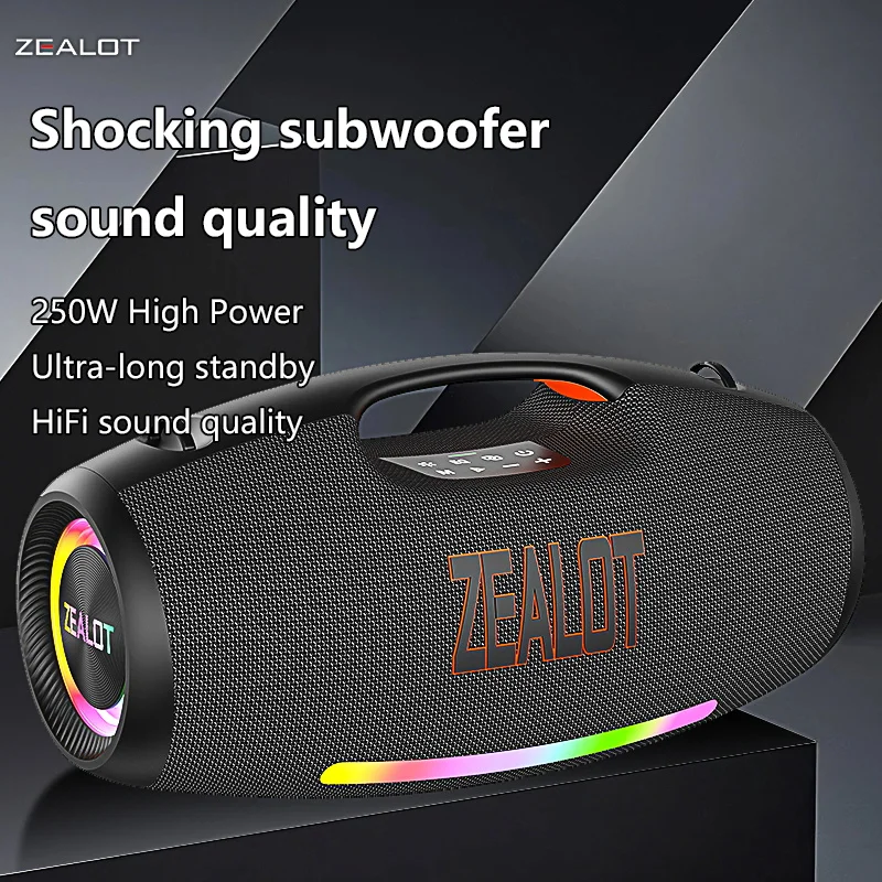 Zealot S89 250W Portable Bluetooth Speaker High Volume Waterproof 48000mAh Wireless TWS Subwoofer Support USB/TF/AUX RGB light