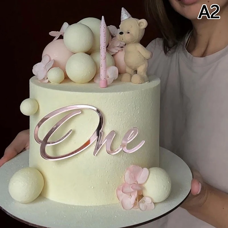 New One Happy Birthday Cake Topper Acrylic Rose Gold One Cupcake