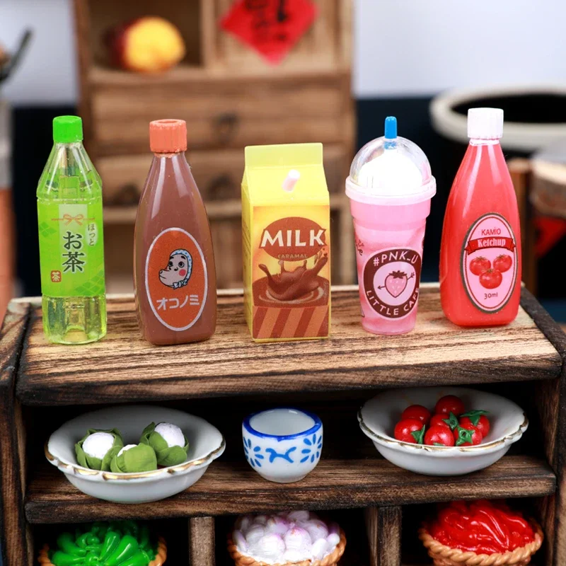 Dollhouse Mini Drink Milk Tea Bottle Food Play Model Shoot Props Children Play Toys for Dollhouse Decorative Accessories