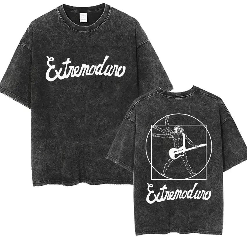 Rockband EXTREMODURO Tour 2025, Vintage-gewaschene T-Shirts für Herren, Punk-Pop-Musik, kurzärmeliges T-Shirt, Hip-Hop-Gothic-Kleidung, T-Shirt