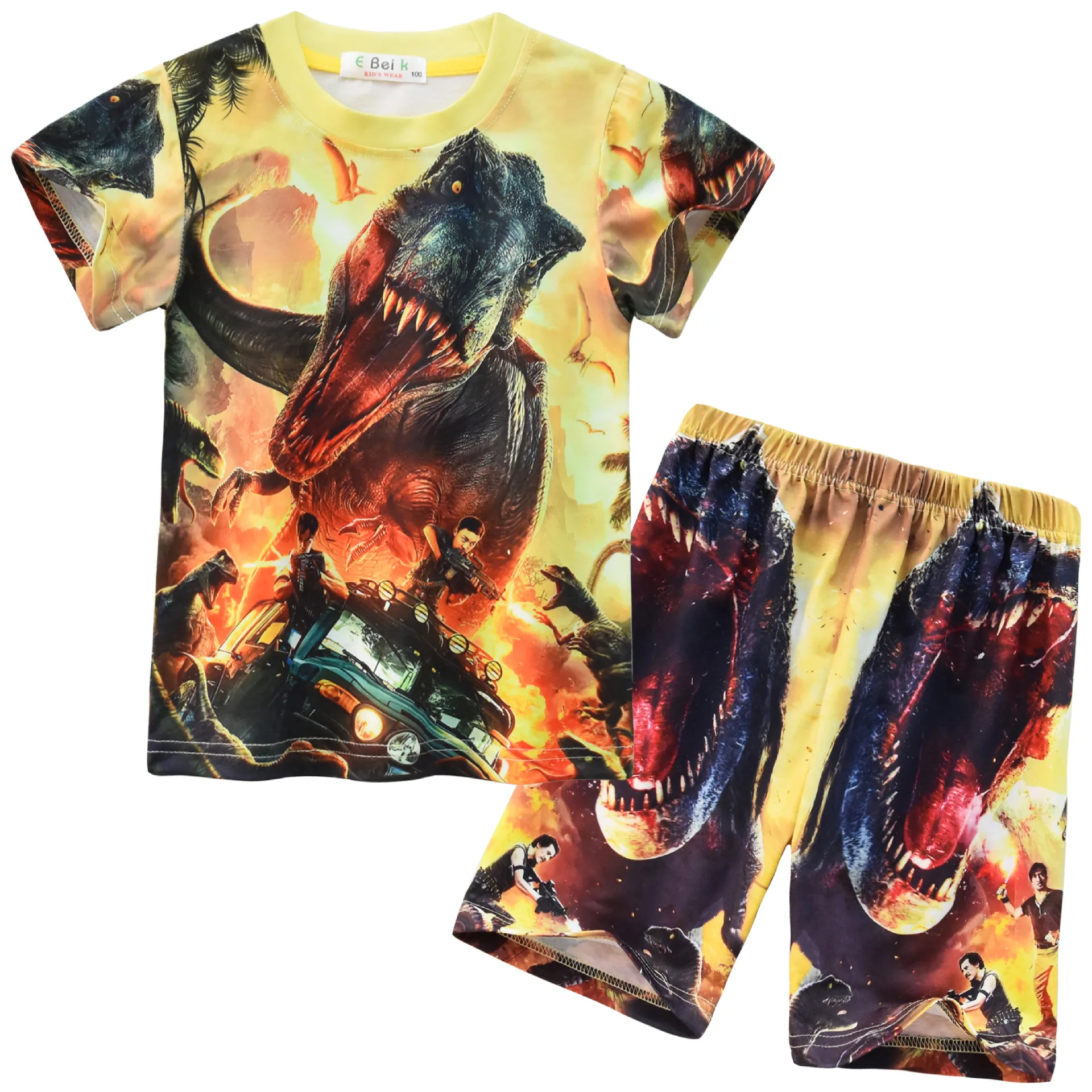 

Boys&Girls 3D T Shirt Clothes Set Cute Cartoon Dinosaur Print Tops+Shorts Children Clothing Summer Casual Sports Tees 2PCS Suit