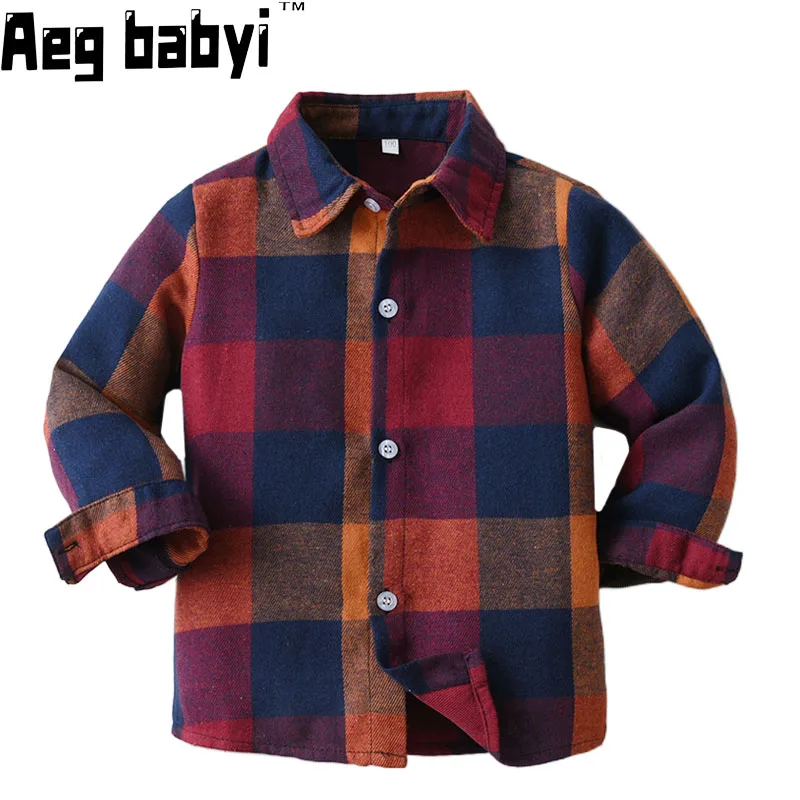Spring Autumn Kids Boy Shirts T-Shirt Classic Plaid Casual Short-Sleeved for 1-6Y