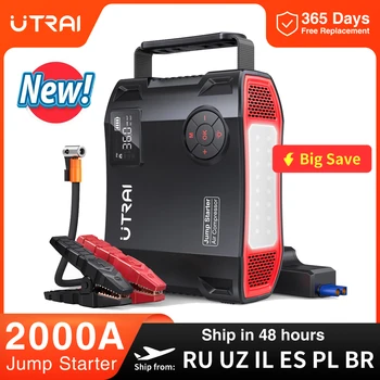 UTRAI 4 In 1 2000A Jump Starter Power Bank 16000mAh 150PSI Compressore d'aria Pompa per pneumatici Caricatore portatile Dispositivo di avviamento per auto Booster