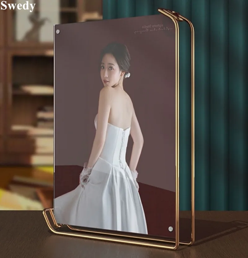 3 Pcs 105x150mm Acrylic Sign Holder Menu Paper Price Listing Poster Frame Baby Wedding Gift Metal Photo Picture Display Stand