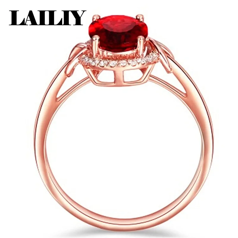 LAILIY 로즈 골드 루비 다이아몬드 조절 가능한 여성용 패션 반지