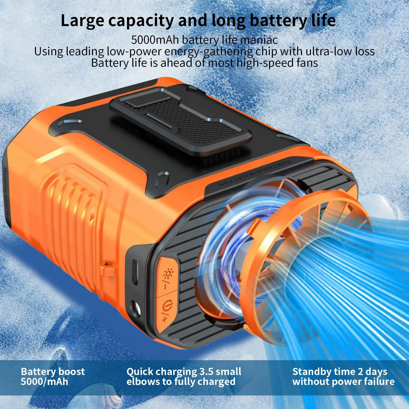 Portable Waist Fan 5000mAh USB Rechargeable Hanging Neck Fan Personal Wearable Belt Clip Fans For Outdoor Camping