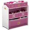 Princess Crown Multi-Bin Toy Organizer Storage Rack Kids 3  Metallic Gold Crown Emblems Easy Assembly Durable Wood and Fabric 1