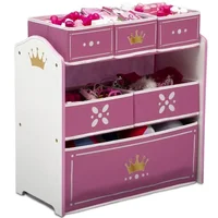 Princess Crown Multi-Bin Toy Organizer Storage Rack Kids 3  Metallic Gold Crown Emblems Easy Assembly Durable Wood and Fabric 1