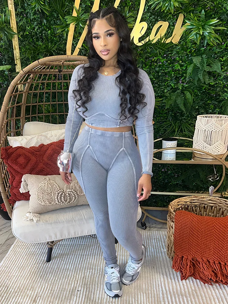 Wmstar Two Piece Set Women Casual Top and Pants Sets Fall Clothes Stretch New Outfits Matching Tracksuit Wholesale Dropshipping