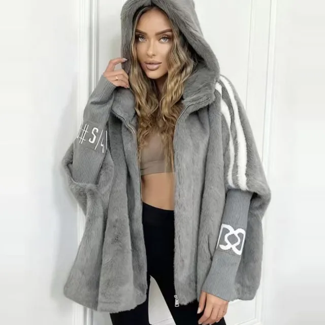 Casual Warm Plush Women's Coat Fashionable Zipper Cardigan With Baton Sleeves Loose Hooded Coat Autumn Winter New Commuting Wear 2