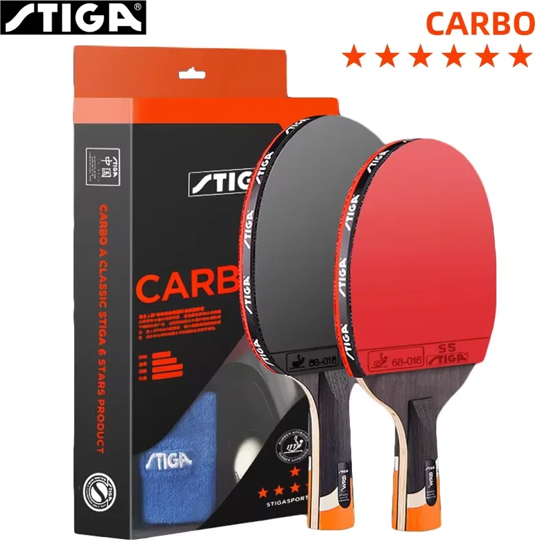 STIGA CARBO 6 Star Table Tennis Racket 5 Wood + 2 Carbon Ping Pong Paddle for Advanced Fast Attack Non-sticky pimples-in Rubbers