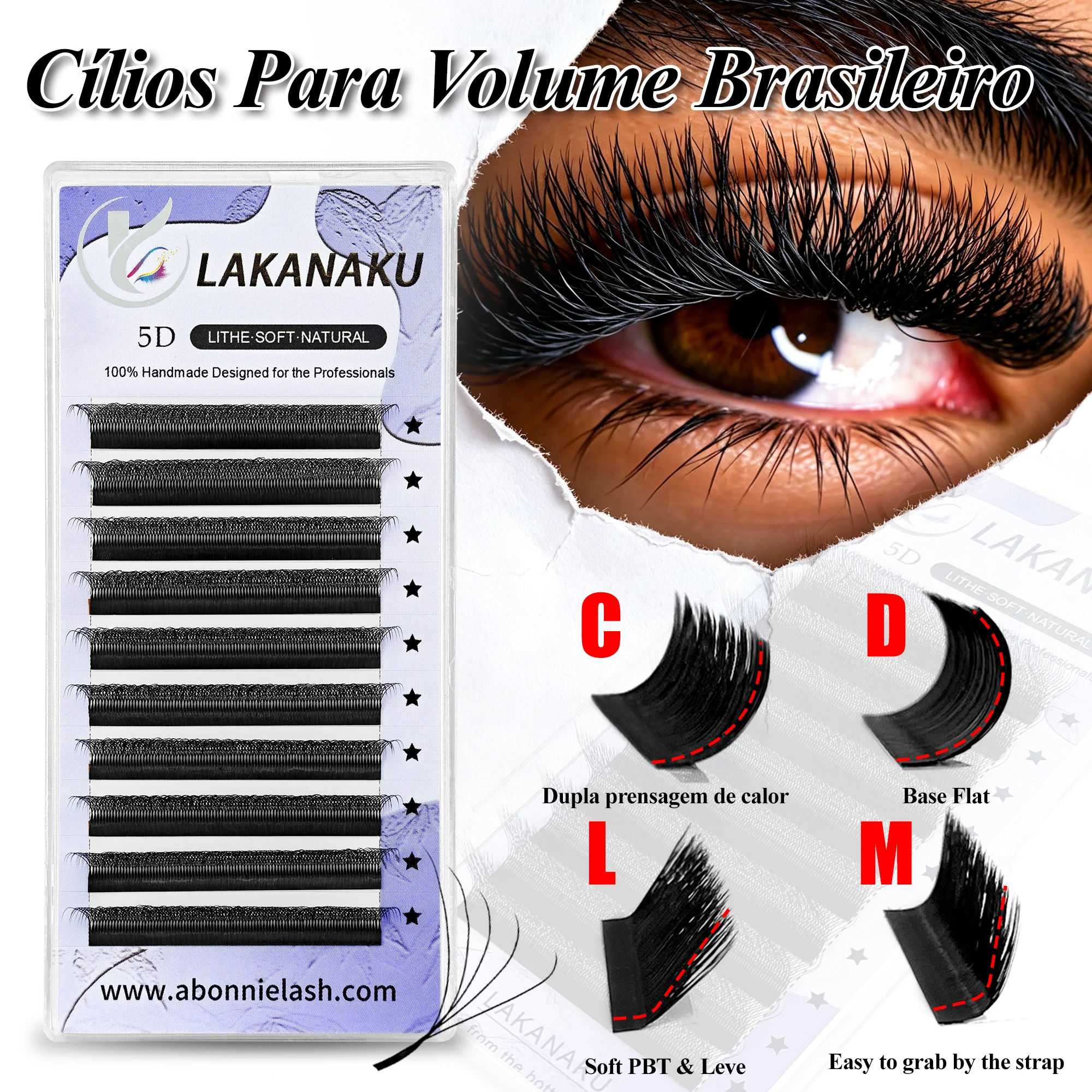 LAKANAKU 6D W Shaped L M Curl Cilios 5D W Clover Russian Eyelashes Extension Volume Lashes Extension Angle W Shape Mink Lashes