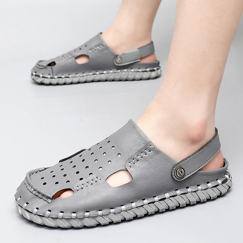 

Man Beach Sandals Genuine Leather Vintage Fashion Summer Outdoor Casual Men slippers Non-slip Sandals Wading Shoes Flats Classic