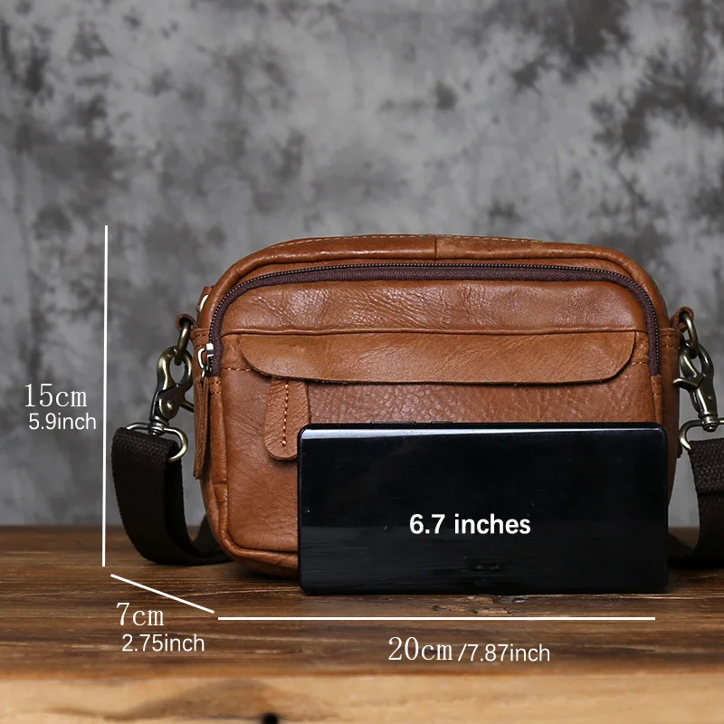 NZPJ Retro Genuine Leather Men's Shoulder Bag Casual Top Layer Cowhide Crossbody Bag Large Capacity  Men's Waist Bag
