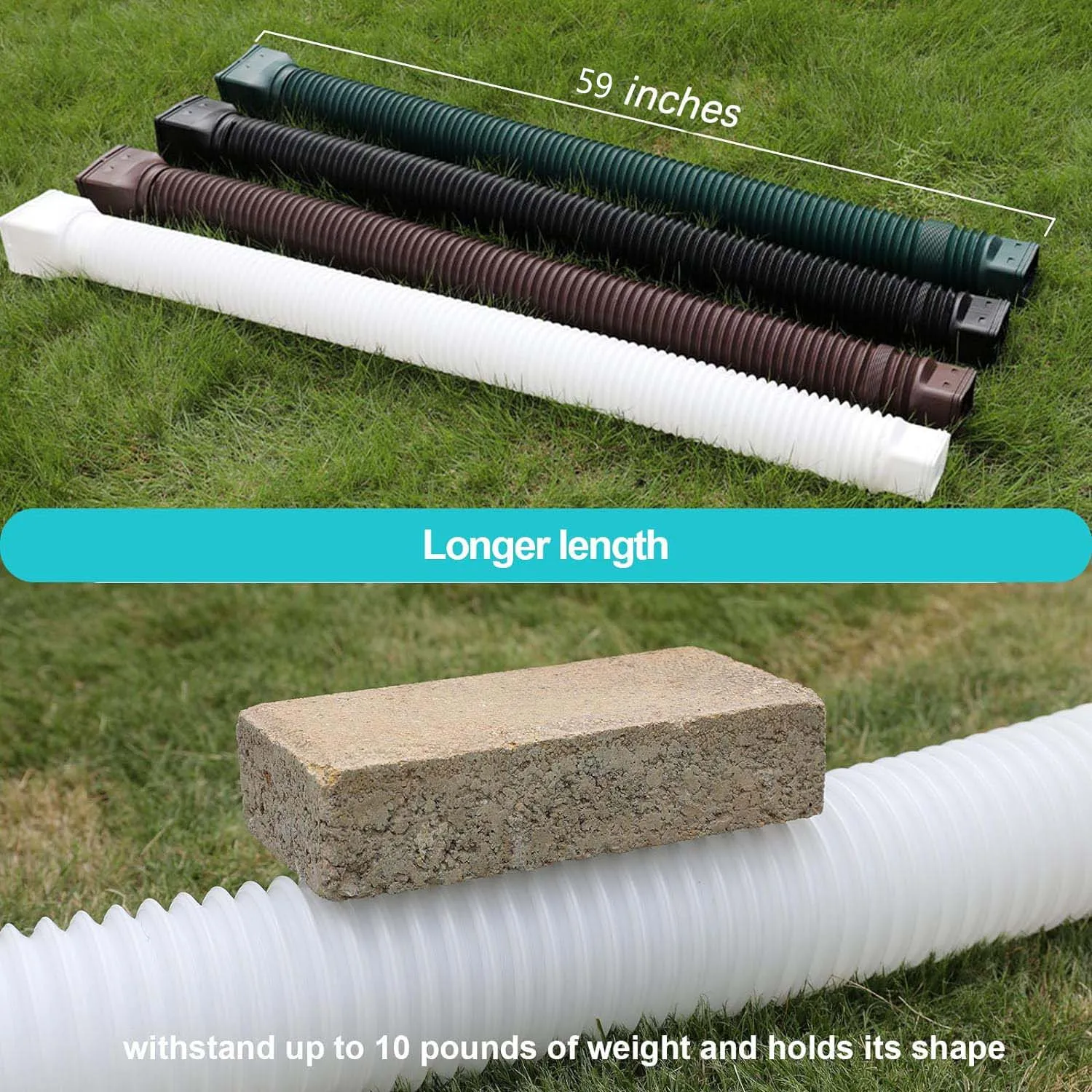 White-2pack Rain Gutter Downspout Extensions Flexible Drain Downspout Extender Down Spout Drain Extender Gutter Connector