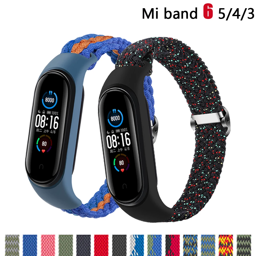 

Ремешок для браслета Mi band 6, эластичный регулируемый нейлоновый плетеный браслет Miband4 Mi band 5 correa для xiaomi Mi band 4 3 5 6